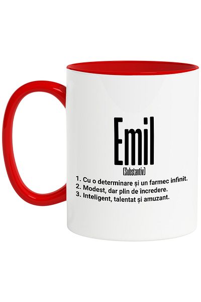 StoryGift Romania Mug With Name Emil, Determination, Modest, Intelligent, Funny, Personalized, Cad, With, STG.
