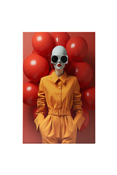 StoryGift Romania Tablou Canvas: Fotografie Cu O Femeie Fara Par In Vestimentatie Portocalie - Baloane Rosii Pic