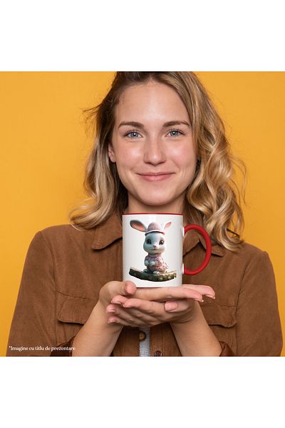 StoryGift Romania Mug With White Rabbit Dressed in Pink Dress, Adorable, Fluffy, Furry,,Ceramic, , With ,STG
