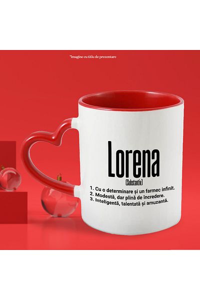 StoryGift Romania Mug With Name Lorena, and Motivational Message, Determination, Modesty, Intelligence,, With,STG.