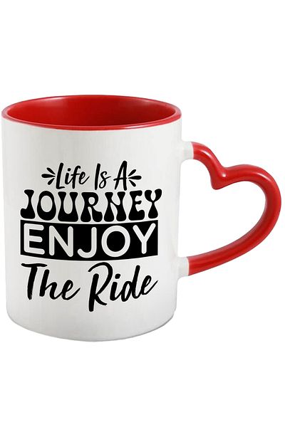 StoryGift Romania Mug with the message "Life is a journey, enjoy the ride" with Red Heart Handle, With ,STG.