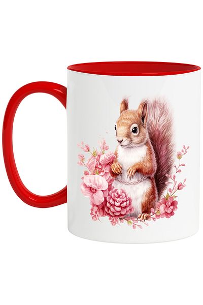 StoryGift Romania Mug with a squirrel | illustration | flowers | leaves | plants | rodents | bucu, Cu,STG.