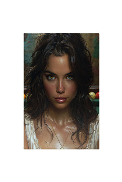 StoryGift Romania Tablou Canvas 40 X 25cm Femeia Și Mingile De Biliard În Fundal - Sudoarea Jocului P,stg