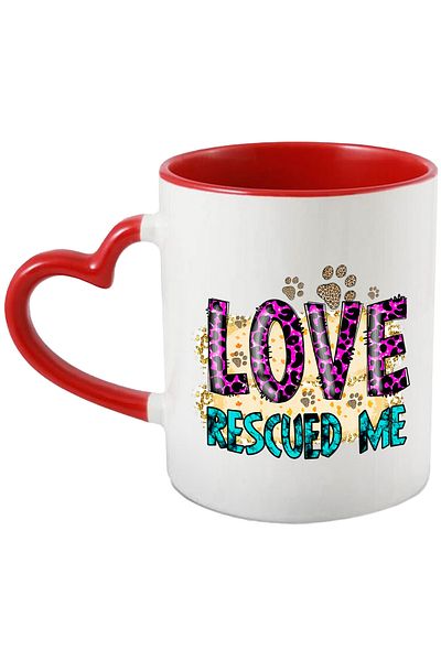StoryGift Romania Mug with the message "Love Rescued Me", dog, pet, illustration, paws, With,STG.