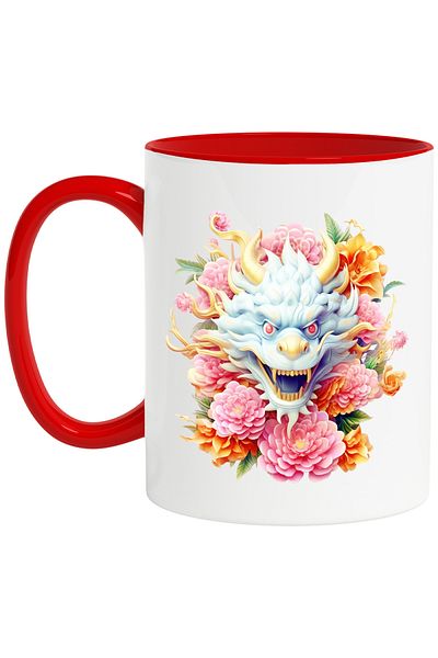 StoryGift Romania Mug with a Chinese dragon, illustration, popcorn, pink, new year, China, year of the rat, With ,STG