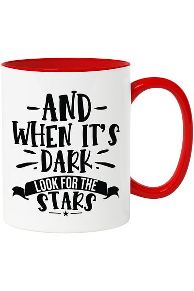 StoryGift Romania Mug with a message that encourages you to look for the stars when it's dark, with STG.