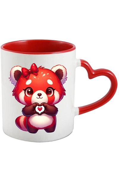 StoryGift Romania Mug with a Red Panda bear | heart-shaped sign | bow | appreciation |, With ,STG.