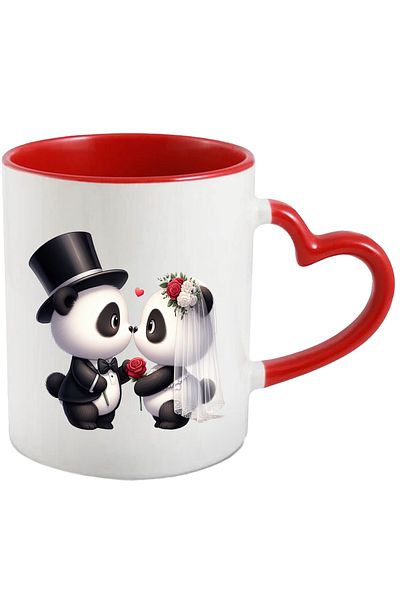 StoryGift Romania Mug with a teddy bear and a bear at the wedding | illustration | marriage | bride | flowers, With ,STG.