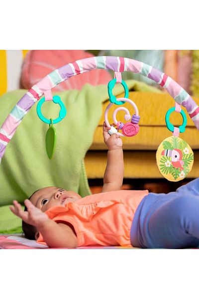 Bright Starts Pink Palms Tropical Toy Bar Gym with Flamingo Toys | Ages 0–18M