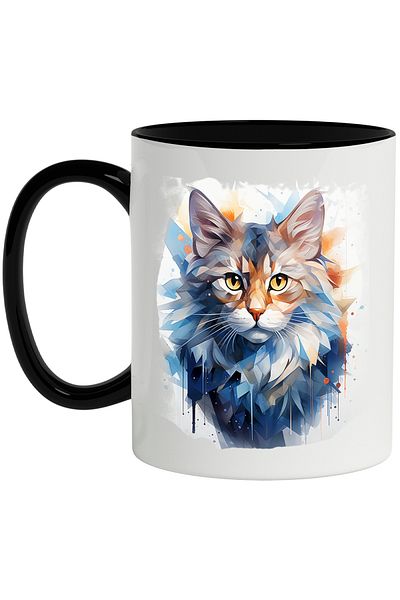 StoryGift Romania Cat Head Mug, Mosaic, Geometric, Illustration, Multicolor 330 ml, Ceramic, With ,STG.