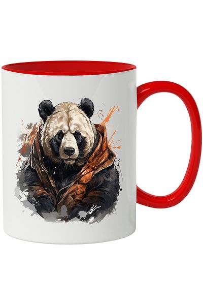 StoryGift Romania Panda Bear Mug, Vest, Fantasy, Clothes, Animal, Illustration, Multicolor 330 ml,, With ,STG.