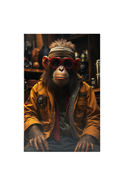 StoryGift Romania Tablou Canvas: Portret Maimuța Cu Ochelari În Geacă Galbenă...