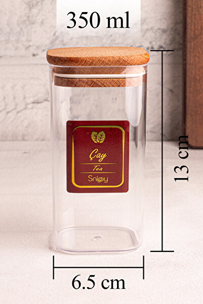 Snippy Boxy - 6'lı Ahşap Vakumlu Kapaklı Etiketli Baharatlık Takımı 350 ml - Erzak Saklama Kabı Seti