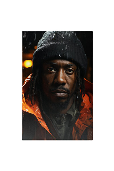StoryGift Romania Tablou Canvas: Portretul Unui Barbat De Culoare Care Sta In Ploaie - Fes Serios Pictura Digita
