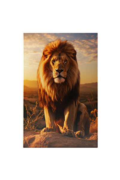 StoryGift Romania Tablou Canvas: Animal Leu În Savană Așezat Pe O Rocă - Fotografie Artisticcă Și Animal Sălbati