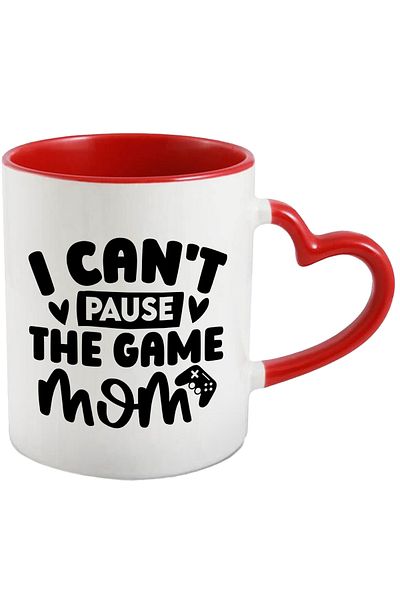 StoryGift Romania Mug with hearts and the text "I can't pause, mom" - online video games with M, Cu, STG.