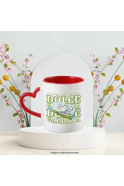 StoryGift Romania __Dolce & Gabbana_ Mug - 100 Romanian Lei, 330ml, Ceramic with Red Heart Handle, With,STG.