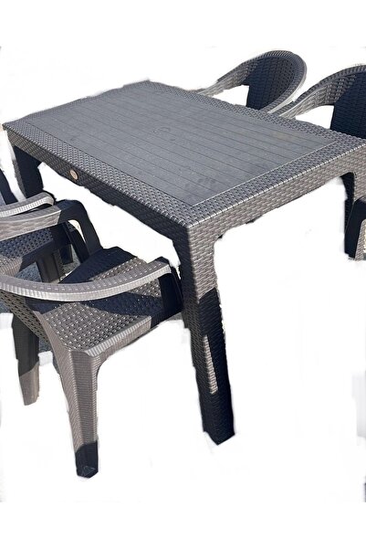 Genel Markalar Acı Kahve 70x120 Masa 4 Adet Rattan Plastik Koltuk Bahçe Balko...