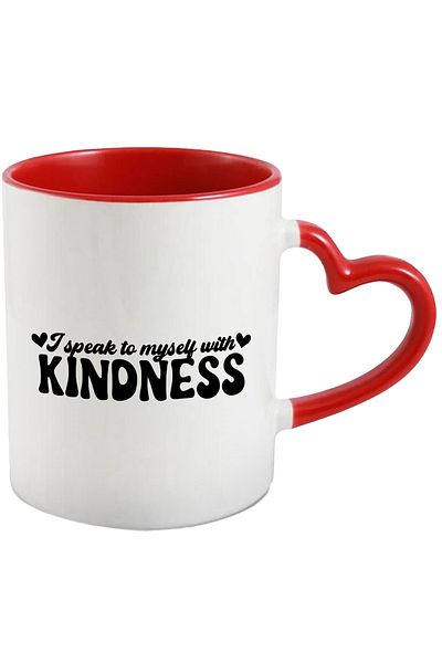 StoryGift Romania Mug with hearts and the text "I speak to myself with kindness" with Heart Handle, With,STG.