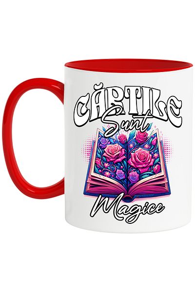 StoryGift Romania Books Are Magic Mug Reading Education School, 330ml, Ceramic with Red Handle, With Ma,STG.