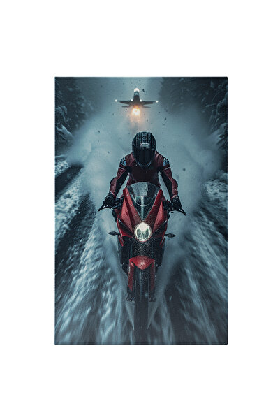 StoryGift Romania Tablou Canvas Avionul Care Decoleaza Deasupra Motociclistul...