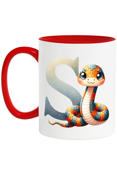 StoryGift Romania Mug with a snake with the letter "S", illustration, for children, school, student, alphabet book, With, STG.