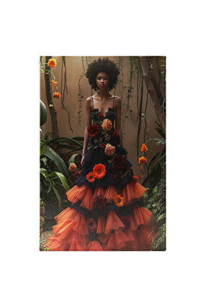 StoryGift Romania Tablou Canvas Femeie În Rochie Stufoasă Accesorizată Cu Flo...