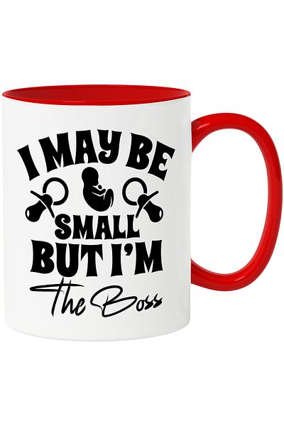 StoryGift Romania Baby mug with the message "I may be small, but I'm the boss" with Man, Cu, STG.