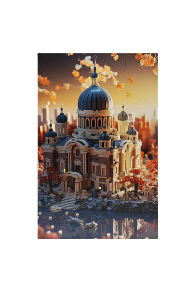 StoryGift Romania Tablou Canvas: View Templu Budist Langa Un Rau Stil Lego Pi...