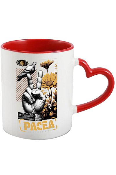 StoryGift Romania Inner Peace Mug - Peace Sign, Dove, Flowers, 330ml, Ceramic with Handle, With,STG.