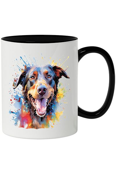 StoryGift Romania Dog Mug, Watercolor Splashes, Puppy Lovers, Smile, Multicolor 330 ml, Ce, Cu,STG.