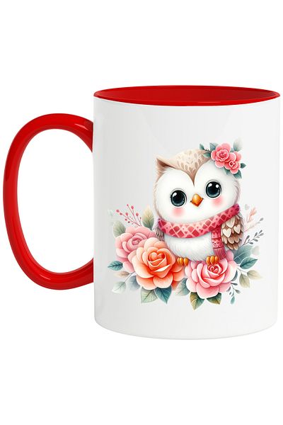 StoryGift Romania Mug with a cute owl, illustration, colorful flowers, blushing, emotions, pla, With,STG.