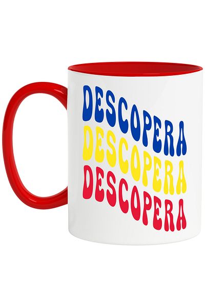 StoryGift Romania The Word Discover Mug, in the Colors of the Romanian Flag, Red, Yellow, Blue,, With,STG.