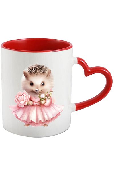 StoryGift Romania Mug with a hedgehog | illustration | dress | pink | flowers | plants | shy | in nature, With ,STG.
