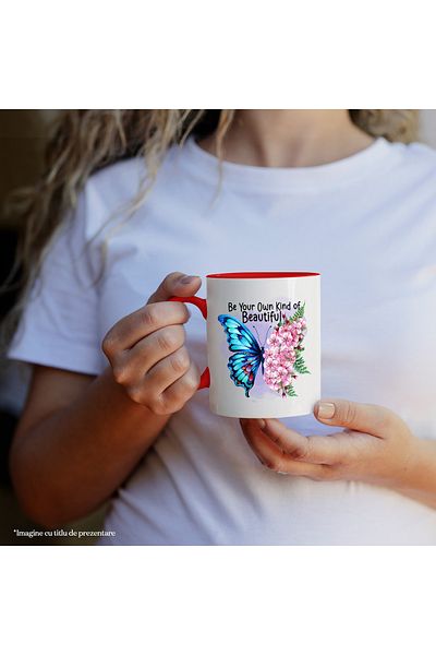 StoryGift Romania Butterfly mug with one blue wing and the other made of poppies with a message, With ,STG