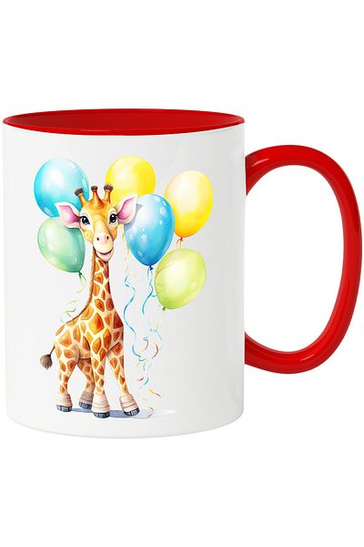 StoryGift Romania Mug with a cheerful giraffe on a birthday | illustration | colorful balloons | animal, With ,STG.