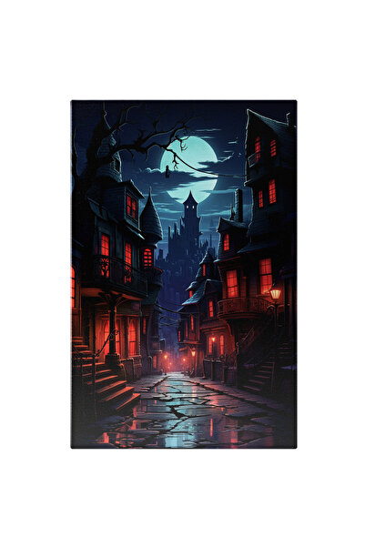 StoryGift Romania Tablou Canvas: Orasul Groazei Case Parasite Si Inspaimantatoare Cu O Lumina Rosie Cand Se Lasa