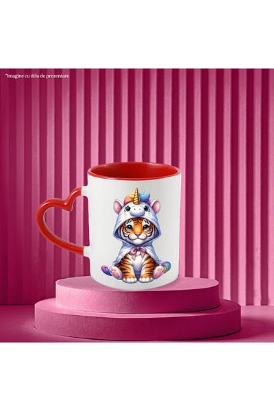 StoryGift Romania Mug with a tiger in a unicorn costume, illustration, for children, playful, cheerful c, With ,STG.