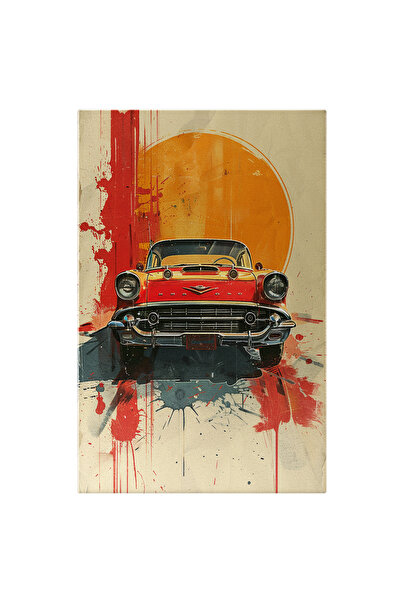 StoryGift Romania Tablou Canvas Red Vintage Car, Masina De Colectie Pe Un Pei...