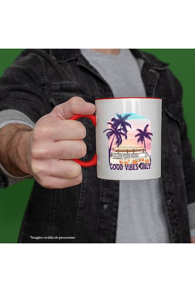 StoryGift Romania Mug with the message "Good vibes only", summer, vacation, relaxation, holiday, illustration, With ,STG.