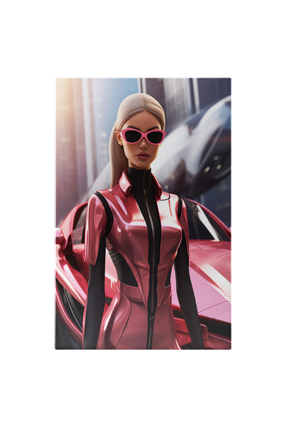 StoryGift Romania Tablou Canvas 100 x 70CM in Costum Latex Roz cu Model Negru...