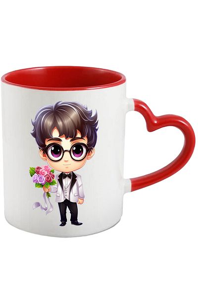 StoryGift Romania Mug with a son-in-law holding a bouquet of flowers | illustration | for the bride | o, With ,STG.