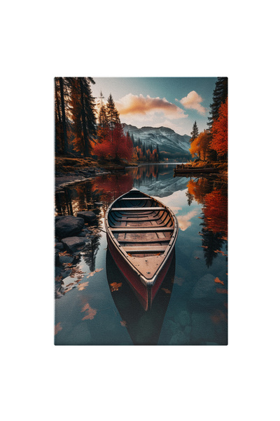 StoryGift Romania Tablou Canvas: Barca Pe Lac Stralucitor In Padure Privelist...