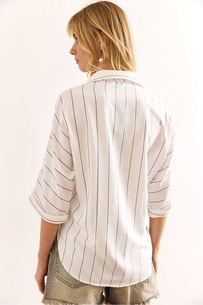 Olalook Women's Anthracite Striped Front Short Back Long Flowy Shirt Gml-19001347