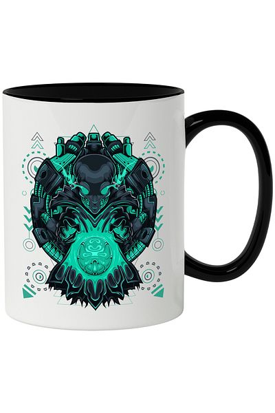 StoryGift Romania Mug With Alien, Robot, Mecha, Cyberpunk, Geometric, Multicolor 330 ml, Ce, Cu, STG.