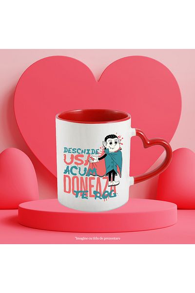 StoryGift Romania Dracula Mug-Open the door now please donate, 330ml, Ceramic with Heart Handle Ro, Cu, STG.