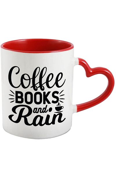 StoryGift Romania Mug with the text in English "Coffee, books and rain" - coffee books and rain with Ma, Cu, STG.