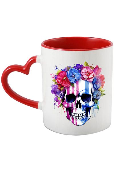 StoryGift Romania Mug with a skull, illustration, flowers, red, blue, plants, abstract with Handle, With,STG.