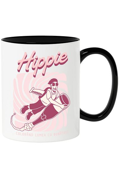 StoryGift Romania Hippie Mug Coloring the World with Kindness Man on a Rocket, 330ml, Ceramic with N Handle, With, STG.