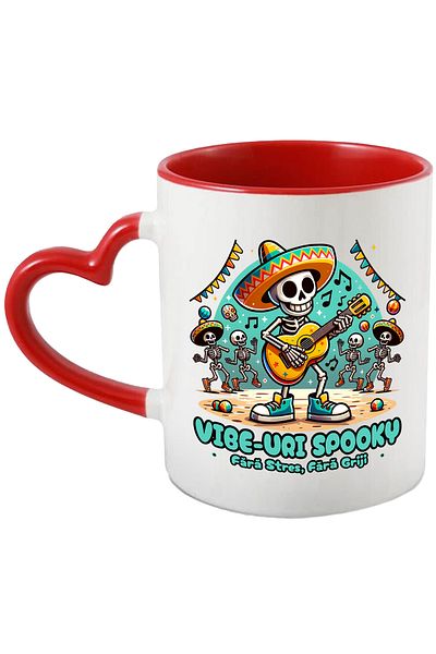 StoryGift Romania Mug Spooky vibes stress free, worry free skeletons playing guitar, 330ml, , With ,STG .